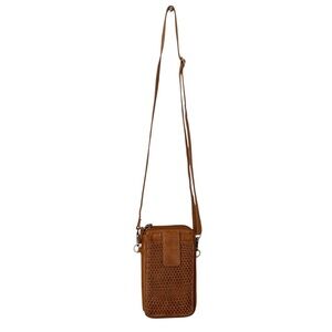 Milo Ella Crossbody Wallet Purse In Cognac Brown Woven Leather
